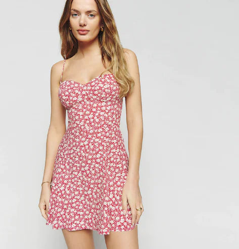 Askılı Yazlık Çiçek Desenli Sırtı Açık Elbise