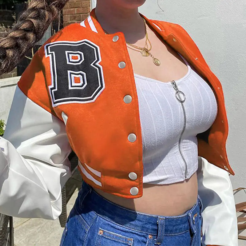 Kısa Vintage Kadın Varsity Beyzbol Bomber Ceket