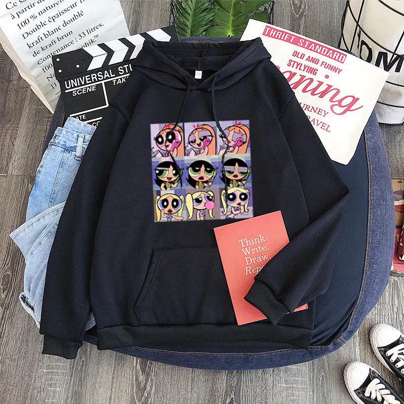 Şeker Rengi Kapüşonlu Sweatshirt - Buttercup Powerpuff Girl