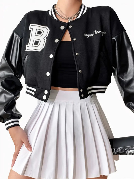 Kısa Vintage Kadın Varsity Beyzbol Bomber Ceket