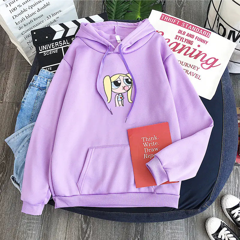 Şeker Rengi Kapüşonlu Sweatshirt - Buttercup Powerpuff Girl