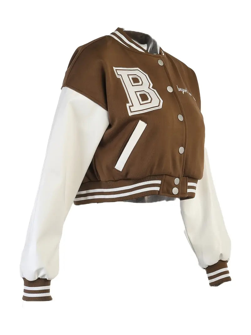 Kısa Vintage Kadın Varsity Beyzbol Bomber Ceket