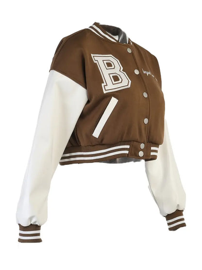 Kısa Vintage Kadın Varsity Beyzbol Bomber Ceket